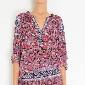 Xirena Marin Floral V-Neck Boho Long Sleeve Top Blouse small